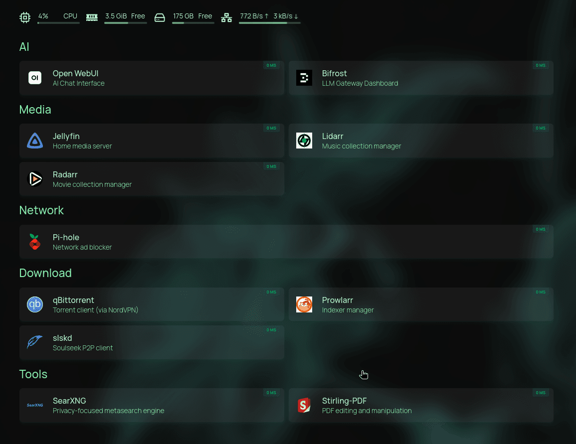 Homelab Dashboard and Service Overview