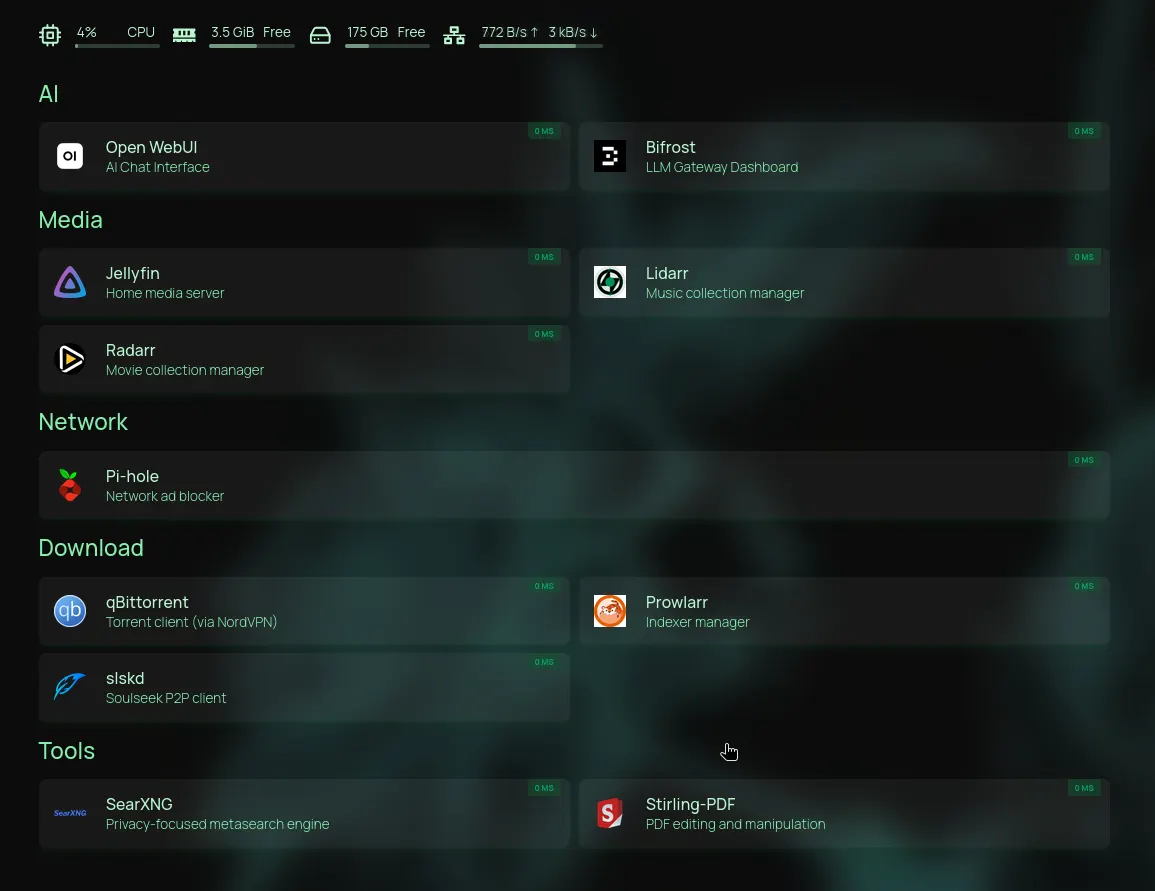 Homelab Dashboard and Service Overview