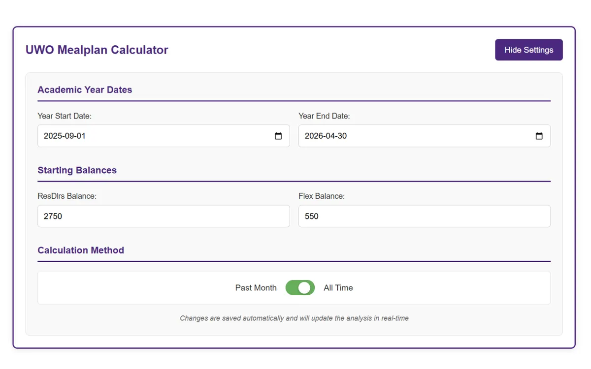 Mealplan Settings View